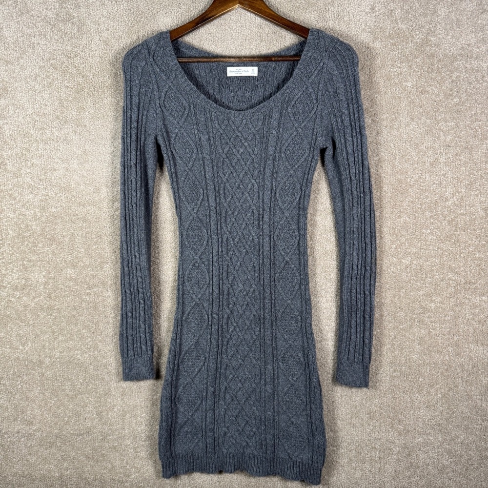 Abercrombie & Fitch Sweater Dress Womens XS Grey Cable Knit Y2K Vtg Long Sleeve - Picture 3 of 11